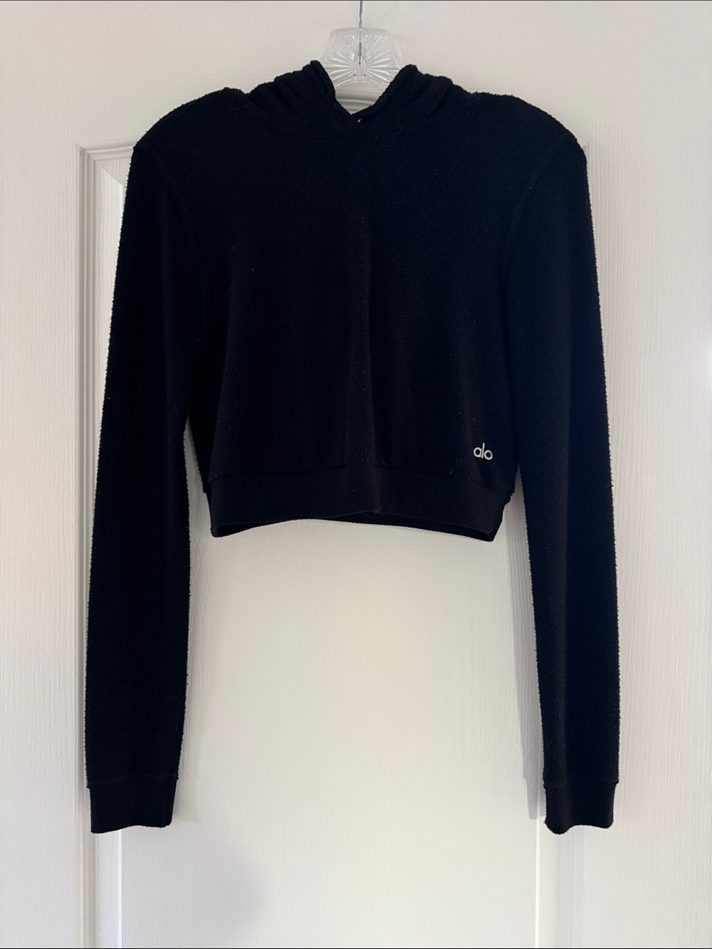 ALO Yoga Black Cropped Hoodie with Subtle Logo